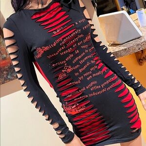 Grudge goth punk red & black bodycon S mini dress nwot